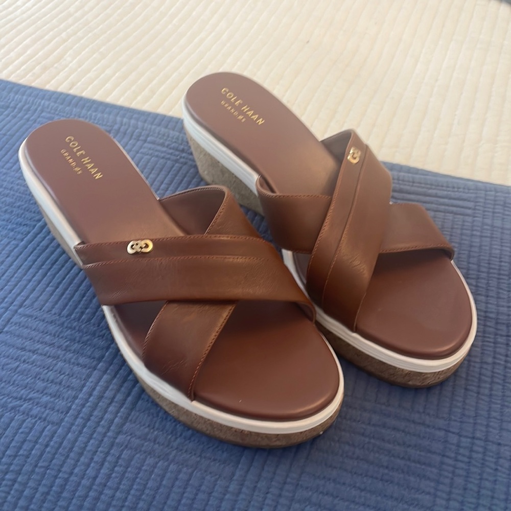 Cole Haan Grand OS Briella Cork Wedge Sandals, Size 9B, New